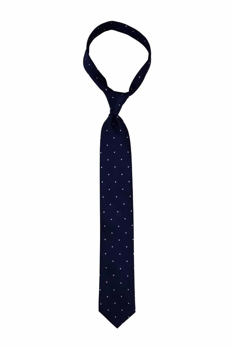 Navy Silver Dotted Traditional Tie