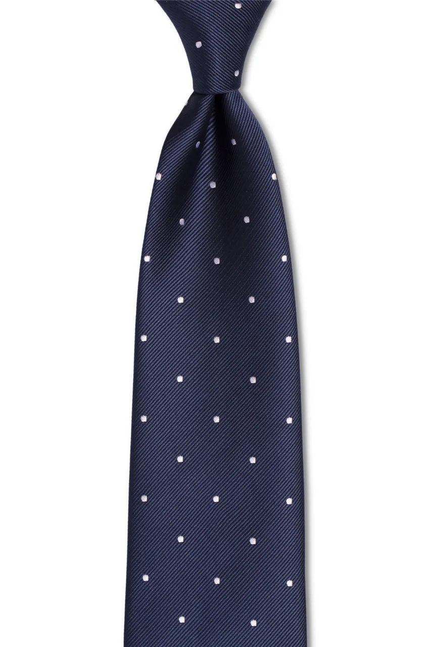 Navy Silver Dotted Traditional Tie