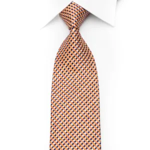 Orange Blue Striped Checker Rhinestone Tie With Silver Sparkles