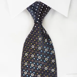 Park Land Silk Necktie Dots On Navy With Rhinestones & Silver Sparkles