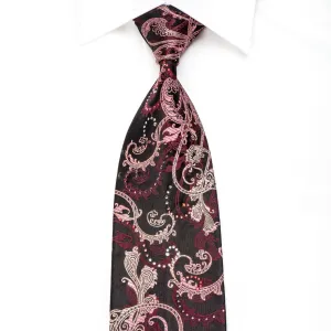 Perry Ellis Men's Crystal Silk Tie Burgundy Acanthus On Black With Silver Sparkles