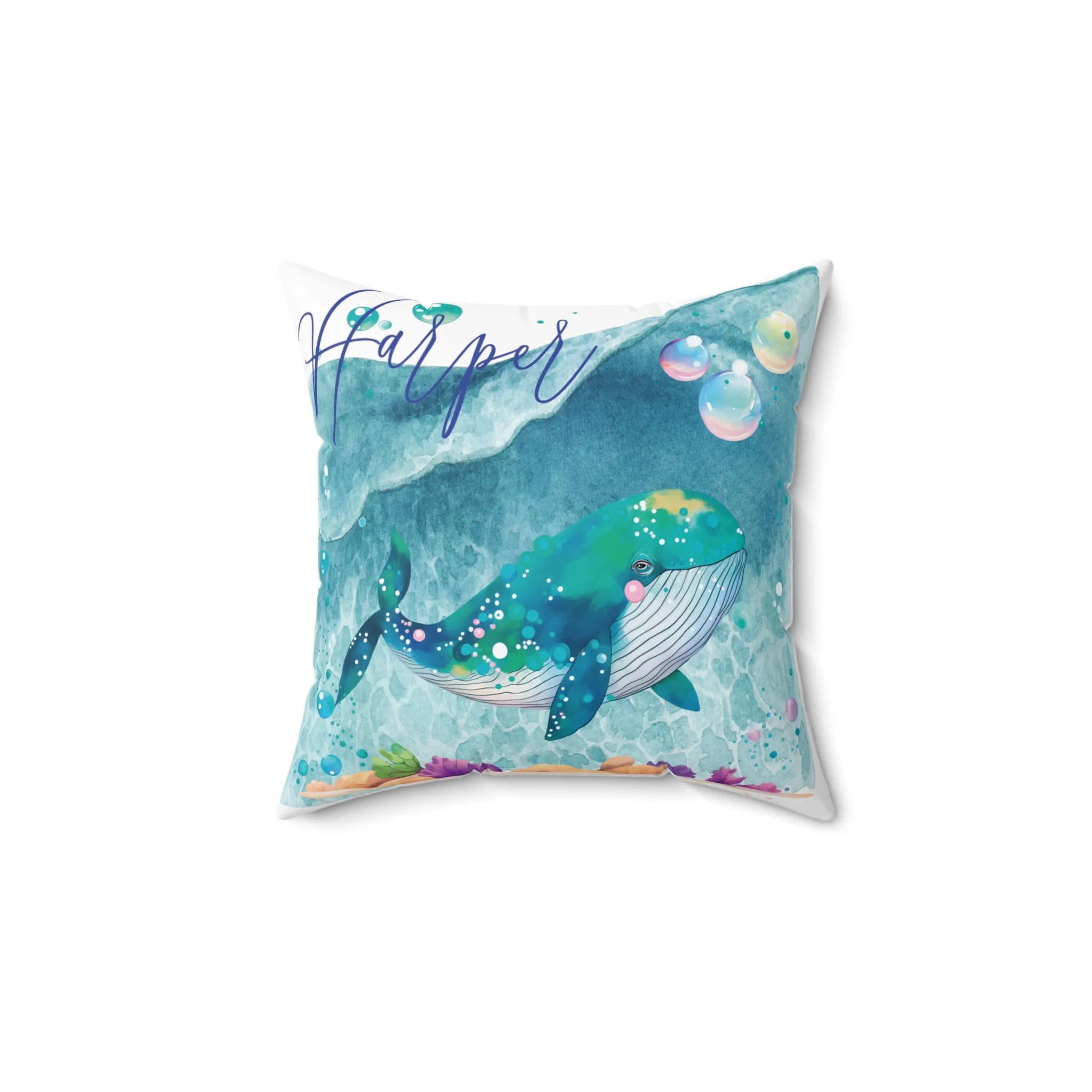 Personalised Polyester Square Cushion, Whale cushion