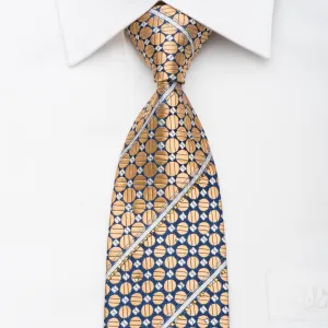 Pierre Cardin Men's Rhinestone Tie Golden Dots On Blue Silk With Sparkles