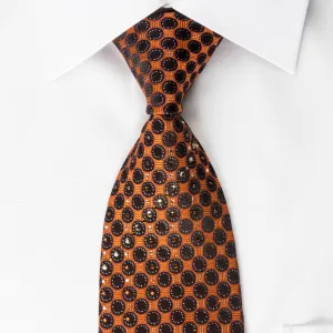 Pierre Cardin Rhinestone Silk Necktie Black Dots On Orange With Silver Sparkles