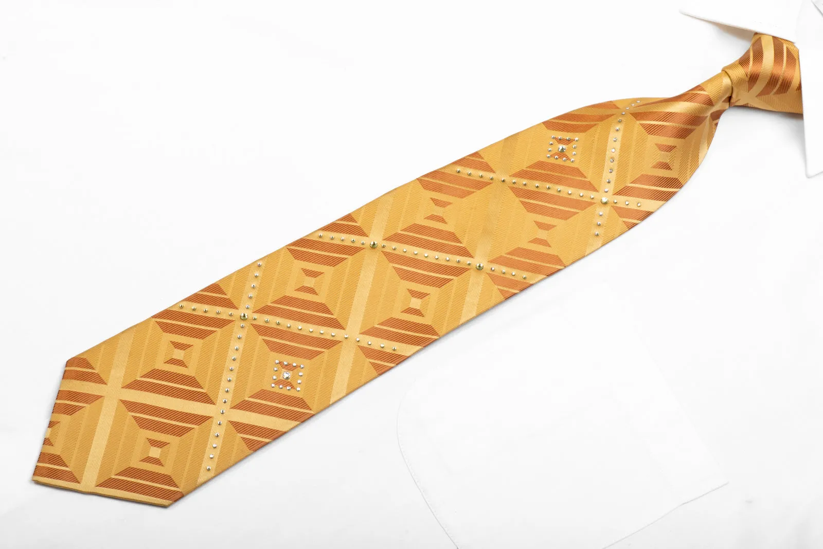 Pierre Cardin Rhinestone Silk Necktie Geometric On Gold