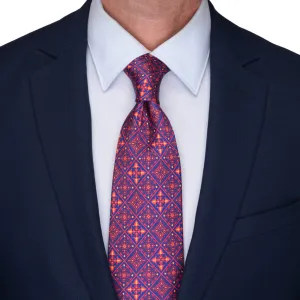 Medieval Red and Blue Mosaic Duchesse Silk Tie