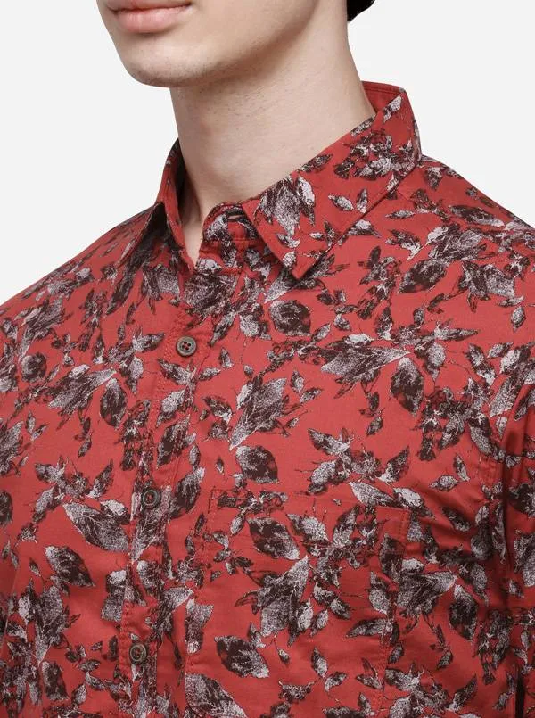 Red Slim Fit Printed Casual Shirt | Greenfibre