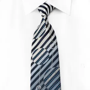 Renoma Men's Crystal Silk Tie Silver Navy Geometric & Striped With Silver Sparkles