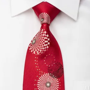 Renoma Rhinestone Silk Necktie Geometric On Red With Silver Sparkles