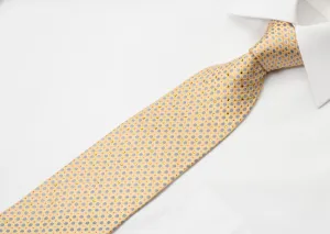 Renoma Rhinestone Silk Necktie Silver Dots On Yellow With Copper Sparkles