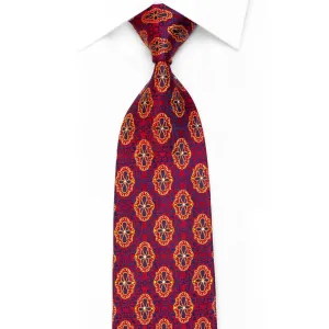 Rhinestone Silk Necktie Gold Blue Cartouche On Burgundy With Sparkles