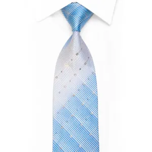 Rogatis Rhinestone Silk Necktie Blue Stripy With Sparkles