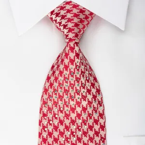 Rogers Dail Men's Silk Necktie Red Silver Hounds Tooth With Rhinestones