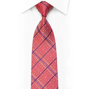 Silk Necktie Blue Stripes On Red With Blue Sparkles