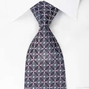 Silver Trellis On Navy Rhinestone Silk Necktie With Purple Sparkles