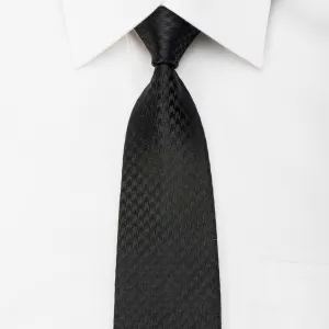 STCO Men's Solid Black Silk Skinny Necktie Jacquard Woven Hounds Tooth