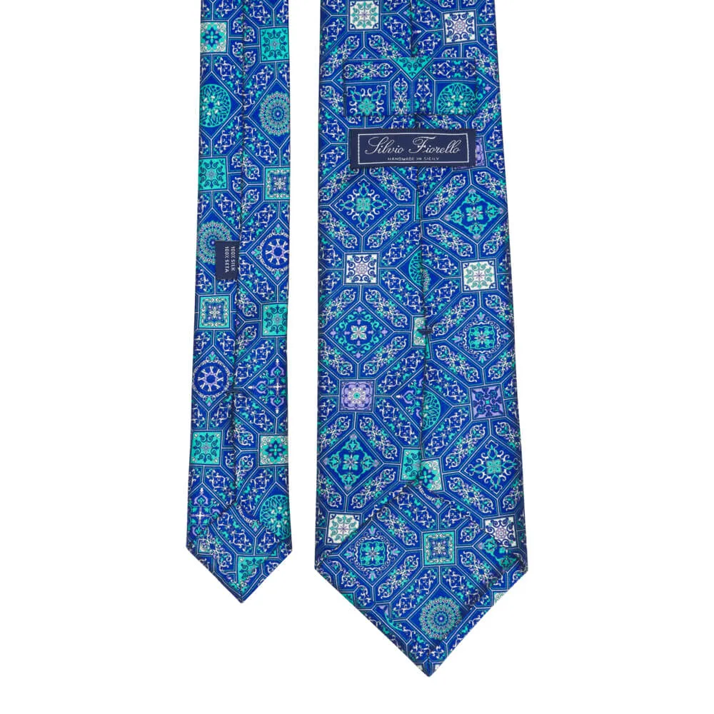 The Cathedral of Florence Blue and Green Duchesse Silk Tie