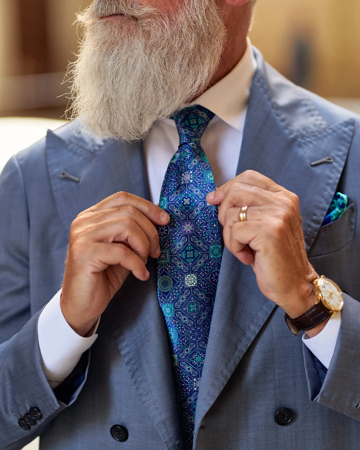 The Cathedral of Florence Blue and Green Duchesse Silk Tie