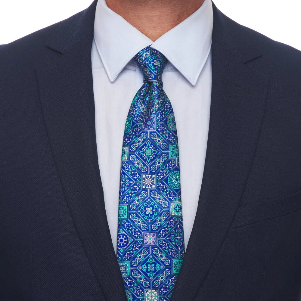 The Cathedral of Florence Blue and Green Duchesse Silk Tie