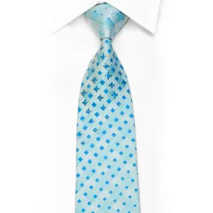 TLS Rhinestone Silk Necktie Light Blue Checkered With Sparkles