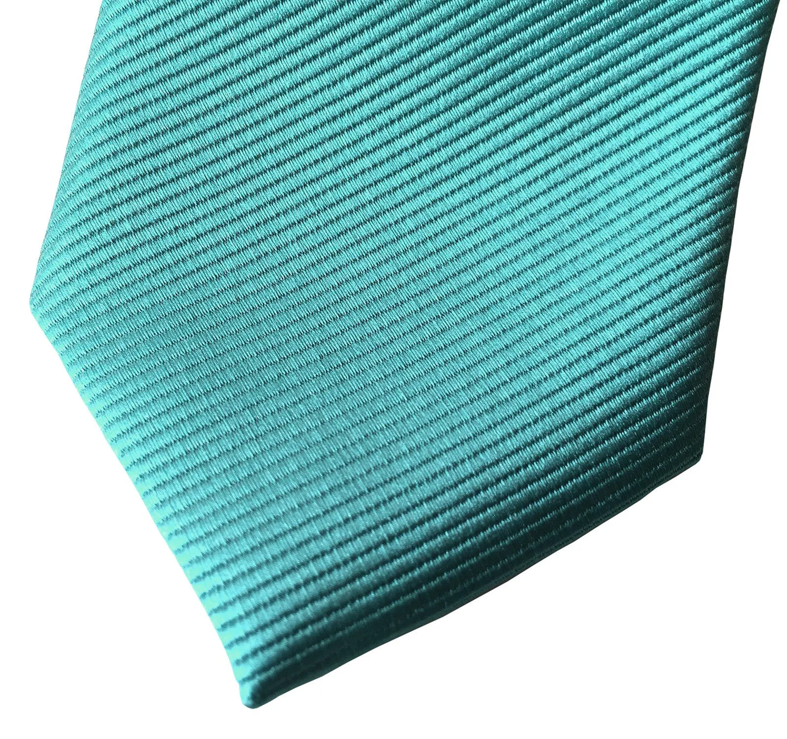 Turquoise Necktie. Solid Color Fine-Stripe Tie, No Print