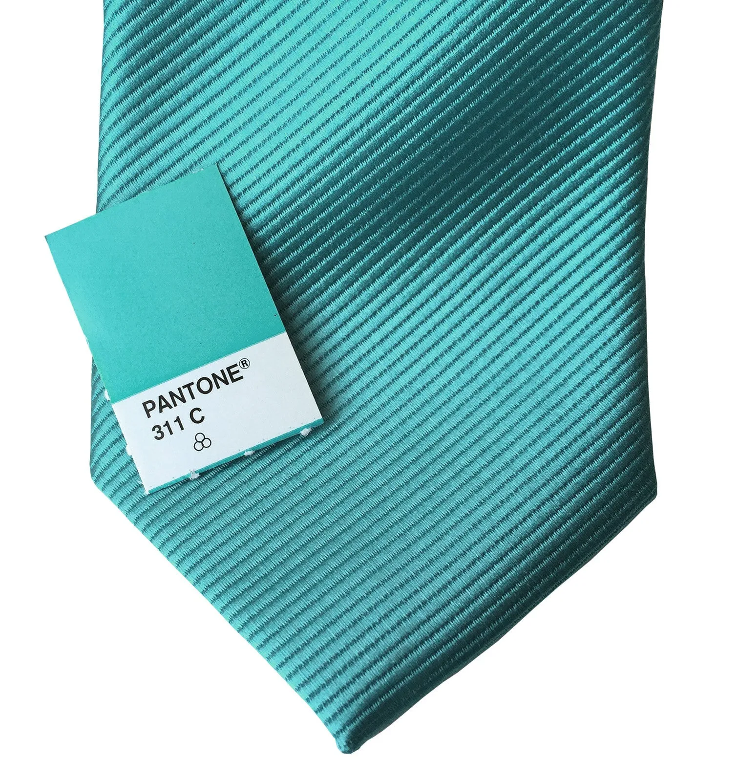 Turquoise Necktie. Solid Color Fine-Stripe Tie, No Print