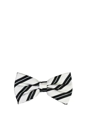 White and Black Striped Silk Bow Tie