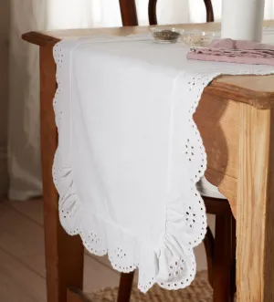 White Bonnie Broderie Cotton Linen Table Runner