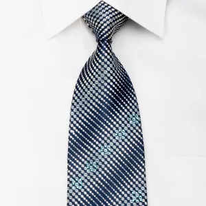 Win All Mens Rhinestone Silk Necktie Silver Dots on Navy With Silver Sparkles