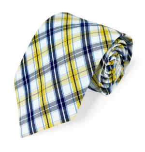 Yellow, Blue and White Checkered Cotton Necktie